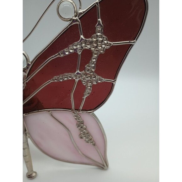 Stained Glass Purple & Pink Butterfly Night Light 7"x8" Silver Accents H6 - Picture 5 of 9